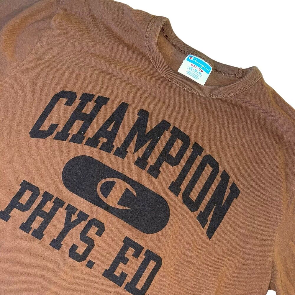 Champion Men’s Cotton Phys. Ed‎ Short Sleeve Shirt Size Medium Brown